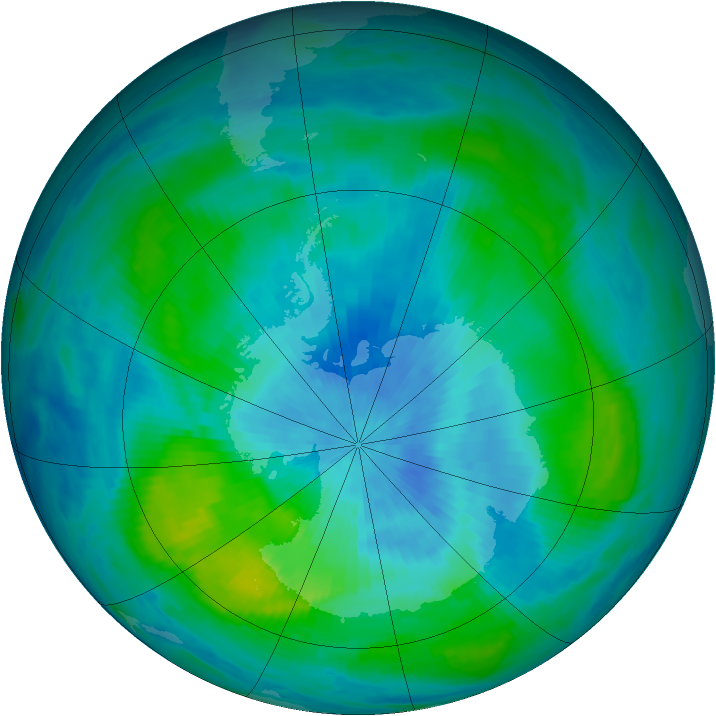 Antarctic ozone map for 09 March 1985